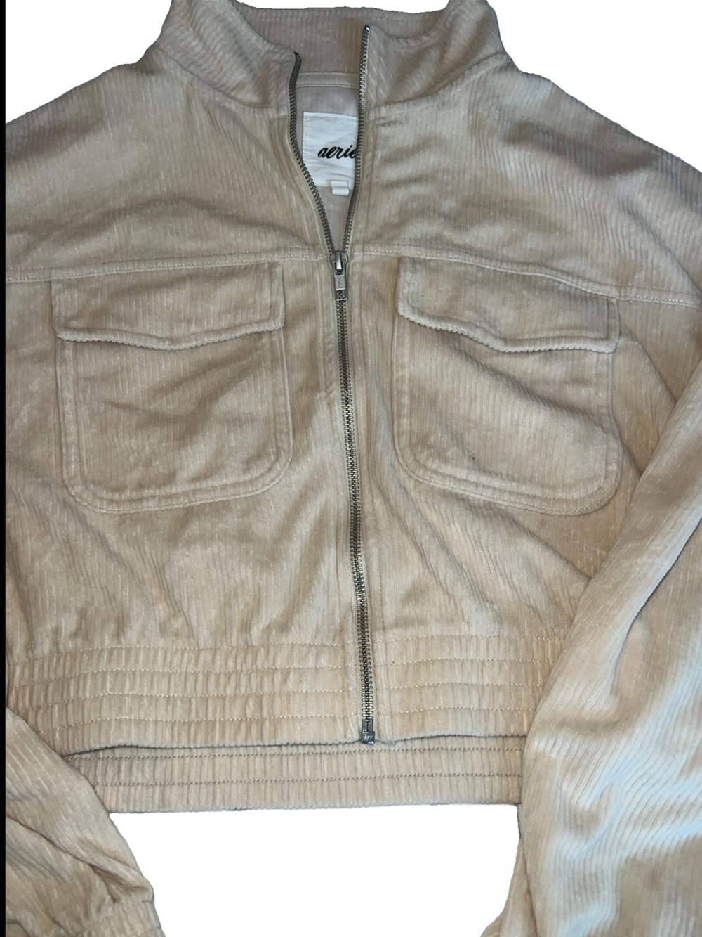 Aerie Cream Corduroy Cropped Zip Front Jacket | Utility Shacket Sz medium - Picture 3 of 3